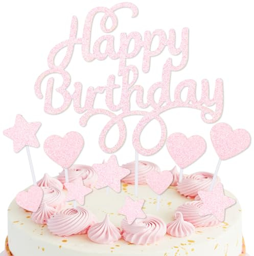 mciskin Pink Happy Birthday Cake Toppers for Cake,Pink Birthday Decorations Girls Women,Personalised Cake Toppers for Girls Women,Glitter Cake Topper Cupcake Topper for Party Cake Decoration