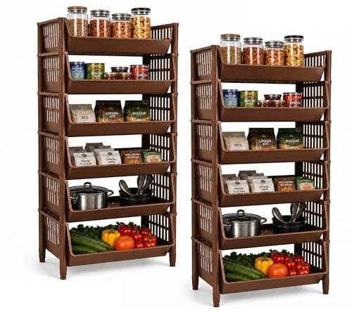 ARTECSIS® Korbregal aus Kunststoff mit 12 Körben stapelbar & modular erweiterbares Stecksystem braun 110cm hoch - Kellerregal & Vorratsregal für Lagerung - Abstellraum Steckregal & Lagerregal