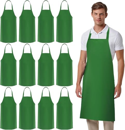 ausurme 12 Pack Bib Apron,Unisex Bib Aprons,Plain Aprons Bulk for Women Men Adult Kitchen,32 x 28 inch