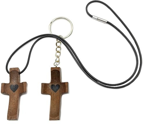 ZAHD 2 PCS handgehaltenes Schutzkreuz aus Holz Jesus Kreuz aus Holz in Herzform Daumenkreuz zum Gebet Handgeschnitztes Liebeskreuz mit Herzen Für Andachtsgebete Taufe Kommunion (Braun)