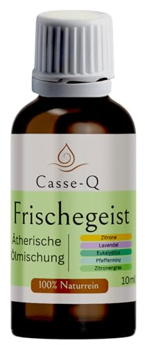 Casse-Q Frischegeist Duftöl – 100% naturreine ätherische Öl-Mischung aus Lavendel, Pfefferminz, Eukalyptus, Zitrone, Zitronengras mit erfrischendem Aroma – ideal für Diffuser, Aromatherapie & Raumduft