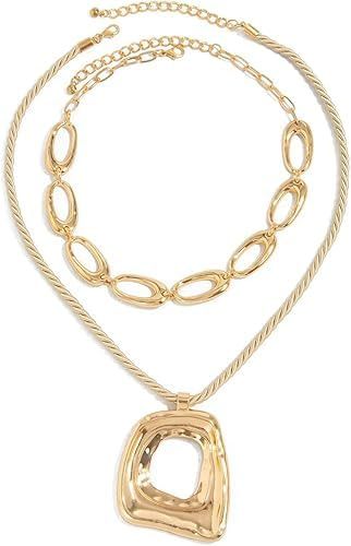 BelleFlair Layering Kette Gold für Damen, Statement Halskette Damen mit Großem Anhänger, Grobe Gliederkette Gold und Kordelkette, 2-reihiges Ketten Set, Chunky Modeschmuck