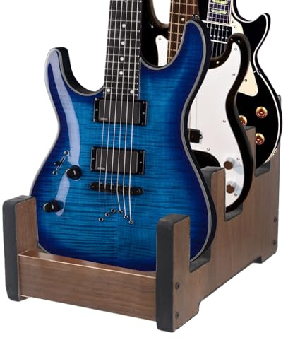 YCBTREE Gitarrenständer Holz für mehrere Gitarren, 3-Halter Gepolsterter Multi-Gitarrenständer Boden Platzsparend 3 Gitarren Display-Rack für Zuhause Studio Bühne (Für 3 E-Gitarren/Bässe)