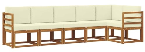 vidaXL Outdoor-Sofagarnitur mit Kissen 6 pcs Natur und Creme, Modernes Garten-Sofa, Langlebiges Outdoor-Sofa-Set, Lounge-Möbel für die Terrasse, Bequeme Sitzgelegenheiten