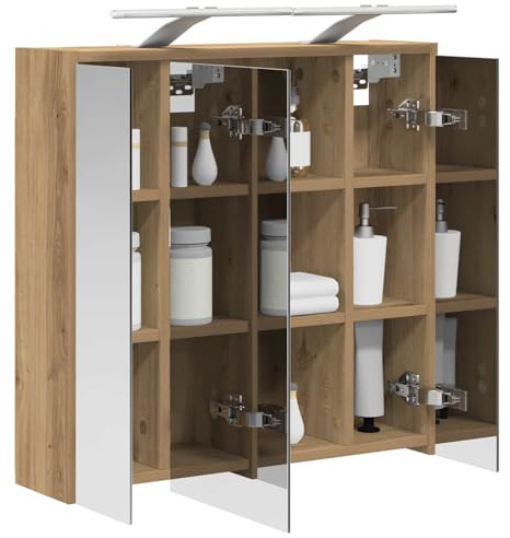 vidaXL Badezimmerspiegelschrank Kunsthandwerk Eiche, Moderne Badezimmer, rechteckiger Stauraum, Wandregal, doppelseitiger Spiegel, Flexibles Möbel