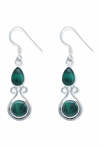 Ohrringe 925 Silber Malachit grüner gestreifter Stein Edelstein Ohrhänger echt Silber Damen Sterling Silber Hänger Geschenk (MOH-088-10)