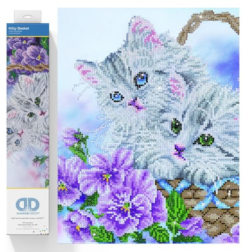 DIAMOND DOTZ DD10 Intermediate Kit, Canvas, Kitty Basket, 52 x 42cm