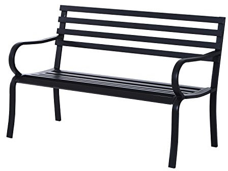 Outsunny 2 Seater Metal Garden Park Bench Porch Chair Furniture Patio Outdoor Park Loveseat Seat Black