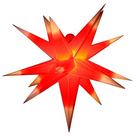 GURU SHOP 3D Außenstern Kaspar, Weihnachtsstern, Faltstern mit 18 Spitzen Incl. 7 m Kabel & LED Leuchtmittel - Ø 55 cm Trafo Rot/gelb, Kunststoff, Weihnachtsstern, Adventsstern