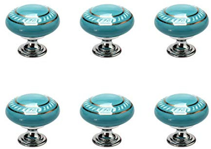 sourcing map 6pcs Ceramic Knobs Vintage Knob Drawer Pull Handle Furniture Door Cabinet Cupboard Wardrobe Dresser Decorative Gold Circle Blue