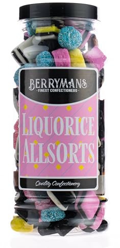 Original Liquorice Allsorts Retro Sweets Gift Jar By Berrymans Sweet Shop - Classic Sweets, Traditional Taste.