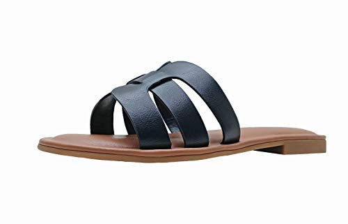 The Drop Monika Flat H-band Slide Sandal Donna, Nero, 42