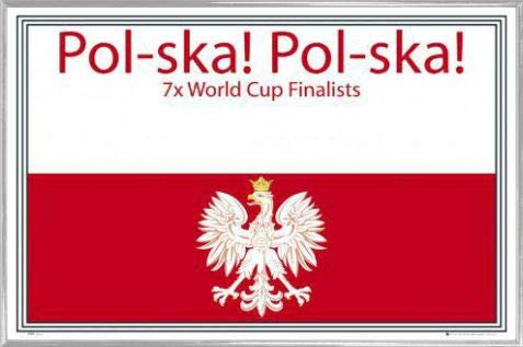 1art1 Fußball Poster Plakat | Bild und Kunststoff-Rahmen - Poland, Pol-ska! Pol-ska! (91 x 61cm)
