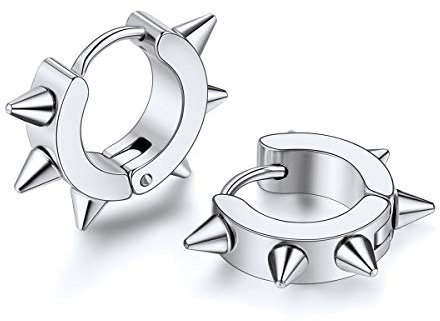 FOCALOOK Damen Herren Punk Stil Ohrringe Edelstahl Spike Huggie Kreolen Ohrringe Ohr Piercing Modeschmuck Accessoire Ear Studs für Frauen Männer