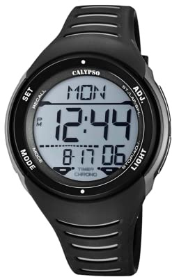 Calypso Digitale Herrenuhr Kautschuk - 10 ATM, Datum, Stoppuhr, Dualzeit, Licht, Alarm, 12/24 Std - K5807 Flash Time