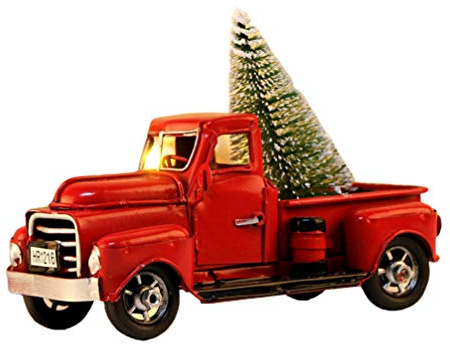 TOYANDONA Christmas Truck Model With Mini Xmas Tree Vintage Metal Car Figurine Collectible Toy Table Top Ornament For Home Wedding Centerpiece Decor Red