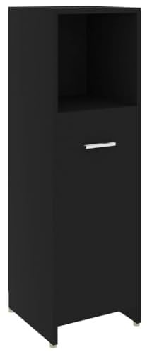 vidaXL Badezimmerschrank mit 3 Fächern 1 Tür Midischrank Badschrank Badregal Badmöbel Schrank Badezimmer Regal Schwarz 30x30x95cm Holzwerkstoff