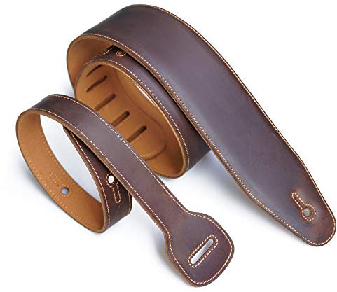 Ledergitarrengurt Vollnarbiger, 2,75 Zoll Breite, echt gepolsterter, weicher Ledergürtel für Zubehör für Elektro-, Akustik- und Bassgitarren