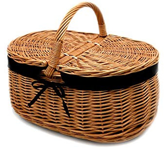 MyBer® Weidenkorb Korb Picknickkorb Stabiler Tragekorb mit 2 Deckeln aus Weide geflochten braun mit Stoffeinlage K1-030-SS