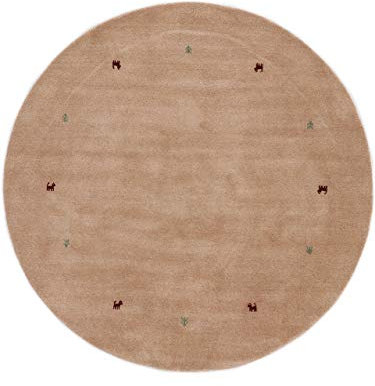 carpetfine Wollteppich Gabbeh Uni Rund Beige Ø 200 | Moderner Teppich für Wohn- und Schlafzimmer