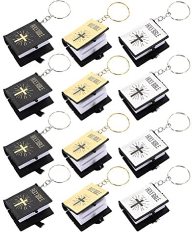 12pcs Mini Bible Keychain Miniature Holy Bible Pendant Book Keyring Vintage Car Mirror Hanging Decoration Bag Purse Ornament for Church
