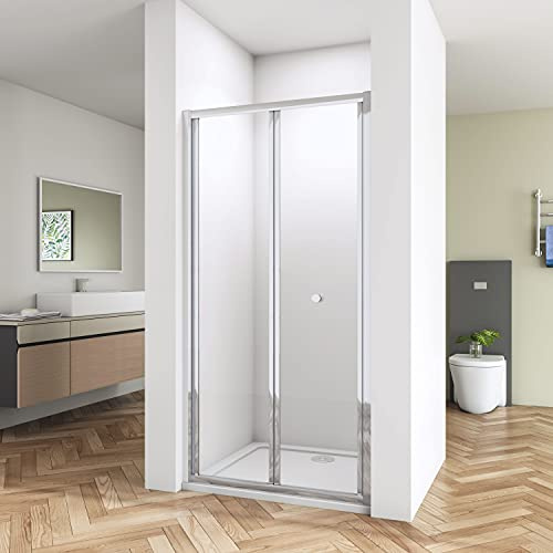 Huiyang 760mm Bathroom Framed Bi fold Shower Door Enclosure 5mm Glass Sreen, Clear