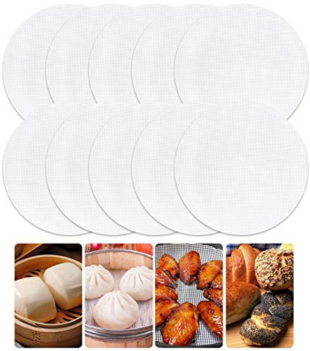 10 Stück runde SilikonDehydratorBlätter, SilikonDampfgarerNetz, antihaftbeschichtet, für Lebensmittel, Obst, Dehydrator, Matten, Dampfmatte, MeshBlatt für Brötchen, Gebäck, Dim Sum Kochen,