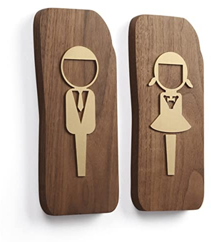 WC-Schilder, Badezimmerschild, Dekoration, Cartoon-Junge und Mädchen, Figuren-Set, schwarzes Nussbaumholz und Messing, modernes Toilettenschild, Badezimmer-Türschilder für Business, Zuhause, Schule,