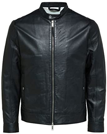 SELECTED HOMME Herren Slharchive Classic Leather Jkt W Noos Lederjacke, Schwarz, L EU