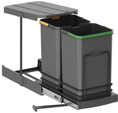 FittingsCo Pull Out Under Sink Waste Bin, 12L + 12L Capacity, (Anthracite)