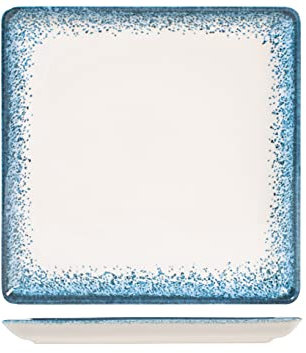 H&H Jupiter Piatto Quadro in Porcellana, 27cm, Design Moderno, Sfumature Blu