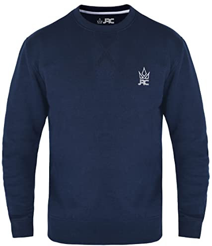 JRC Mens Fleece Crewneck Sweatshirts & Pullovers, Round Neck Long Sleeve Jumper, Sweater for Sports & Workwear (Navy, L)