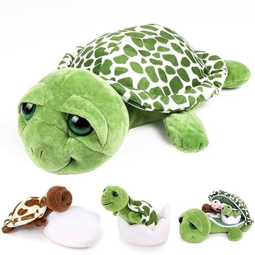 corgi butt Schildkröte Kuscheltier 14'' Mama Stofftier Plüschtier Schildkröte mit 3 Stücke Kleine Plüsch Mini Schildkröten Weiche Kuscheltiere Geschenk für Kinder, Freunde