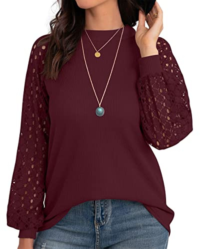 IWOLLENCE Lace Sleeve Tops for Women UK Going Out Womens Blouses Ladies Dressy Lace Sleeve T Shirts
