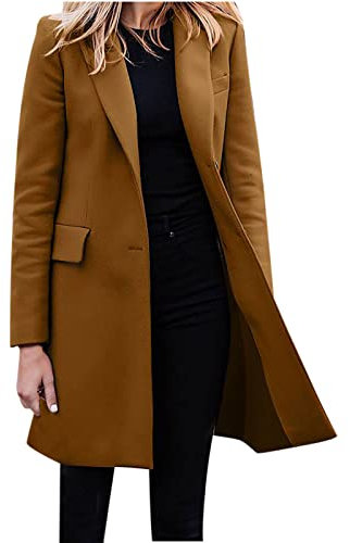 Dyhxuan Langer Trenchcoat mit Gürtel Damen Mantel Eleganter Windbreaker Frühlingsjacke Winterjacke Umlegekragen übergangsjacke Klassische Winddichter Wollmantel Lang Warm Bomberjacke Windjacke
