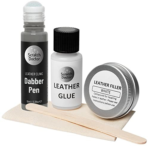 Scratch Doctor Compact Leather Repair Kit Patch, Fill, Glue & Recolour Scratches, Tears, Holes in Leather Furniture, Sofas, Car Seats (Grey)