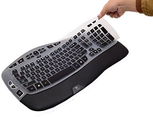 Keyboard Cover for Logitech K350 MK550 MK570 Wireless Wave Keyboard,Utra-Thin Silicone Keyboard Protector Skin for Logitech K350 MK550 MK570 Ergonomic Keyboard Protective Accessories(Black)