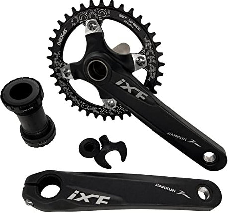 DECKAS 170 mm Kurbelgarnitur, 104BCD 32T 34T 36T 38T rund Single Speed Schmale breite Zahn-Kettenblatt und Kurbelarm-Set für MTB, BMX, Rennrad (Schwarz 38T)