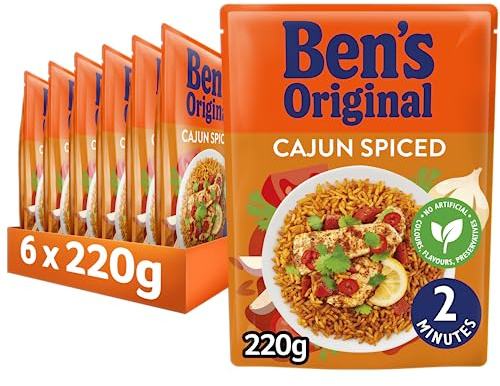 BEN'S ORIGINAL Cajun Microwave Rice, Bulk Multipack 6 x 220g pouches | Steamed parboiled long grain rice, ready to heat in the microwave, no artificial colours, flavours or preservatives, serves 2