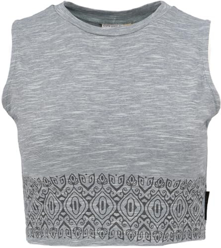 GURU SHOP Kurzes Top, Bedrucktes Yoga Top, Yogatop aus Bio-Baumwolle - Aqua, Damen, Size:L