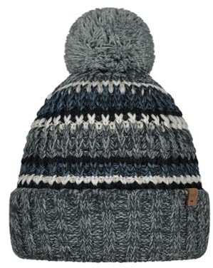 Barts Herren Strickmütze Goser gestreifte Männermütze mit Bommel 0355 Heather Grey 02