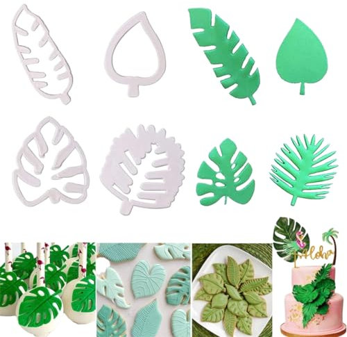 Tropical Blätter Ausstechformen Set, 4 Stück Kunststoff Blätter Ausstechformen Set Mini Keksausstecher Fondant Ausstechformen Set für DIY Keks Fondant Cupcake Backwerkzeuge