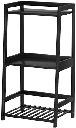 POXAKA 3 Tier Bamboo Bathroom Shelves, Ladder Shelf for Storage, Rustic Home Organizer, Space-Saving Design, Stylish Display Nightstand, Stylish Storage Solution for Home, Living Room, Kitchen Office