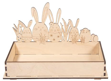 Rayher Holztablett Osterhasen, kleines Tablett mit Hasen, 20 x 12 x 12,5 cm, 5teilig, zum Zusammenstecken, Osterkistchen aus Holz, FSC zertifiziert, natur, Dekotablett, 64599505