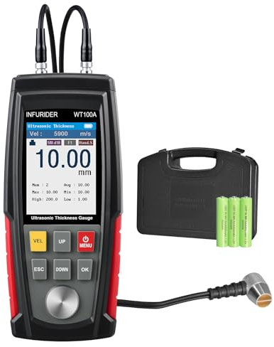 INFURIDER Ultrasonic Thickness Gauge,WT100A Digital Thickness Gauge,0.04-11.8IN High Precision Gauss Tester,Thickness Gauge Meter Tool,USB Charging for Paint,Glass,Metal…