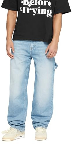 Burocs Baggy Fit Jeans - Mid Blue - Jeans Herren - 5-Pocket-Style - Mit YKK-Reißverschluss & Werkzeugschlaufe - 100% Baumwolle, Farbe:Mid Blue, Hosengröße:W32 L32
