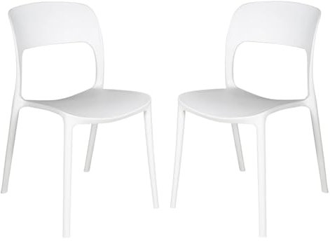 Set 2 Sedie in polipropilene impilabili da giardino bar ristoranti Patio da esterno e interno Design Cucina (Set 2 Sedie, Bianco)