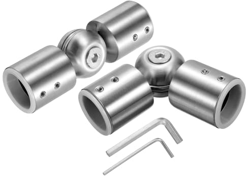 QUARKZMAN 2 Stück Verstellbare Gardinenstangen Eckverbinder 25mm Innendurchmesser 304 Edelstahl Fenster-Scharnierverbinder mit Sechskantschlüsseln für 1 Zoll Bogenfenster-Jalousie, Silber