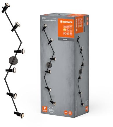 LEDVANCE LED SPOT GU10 6 x 3,4W, 1380lm, schwarz, 2.700K Farbtemperatur, warmweiße Lichtfarbe, zeitloses Design, austauschbare LED-Lampe, ideal für Innenräume, CRI 90, verstellbare Köpfe