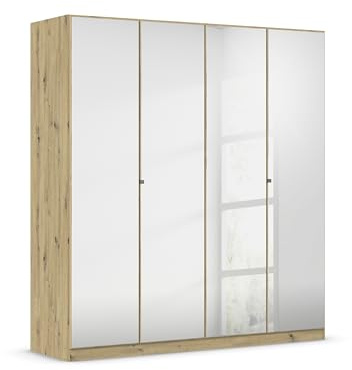Rauch Möbel Reflect, Kleiderschrank, Farbe Eiche Artisan, Breite 181 cm | Schrank, 4-türig, mit Spiegel, Zubehör Premium, für Schlafzimmer, Kinderzimmer, Studentenwohnung, Garderobe, Flur